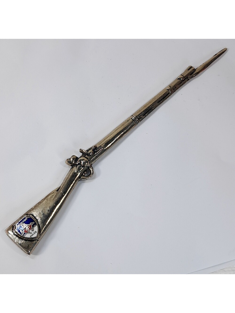 Vintage Boston Massachusetts letter opener musket rifle bayonet silver metal